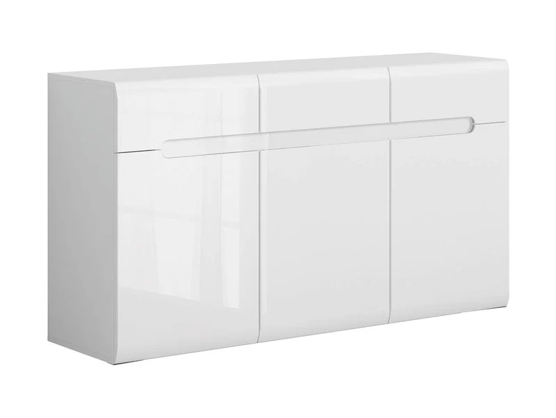 Azteca Trio Living Room Set – Chest of Drawers 150 cm + Display Cabinet 60 cm | White High Gloss | Soft-Close & LED