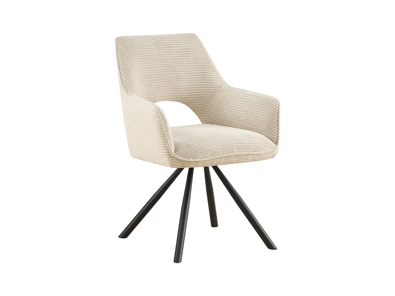 Jason Swivel Dining Chair – Corduroy Upholstered with 180° Rotation & Auto-Return | Creme