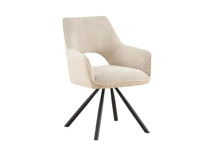 Jason Swivel Dining Chair – Corduroy Upholstered with 180° Rotation & Auto-Return | Creme