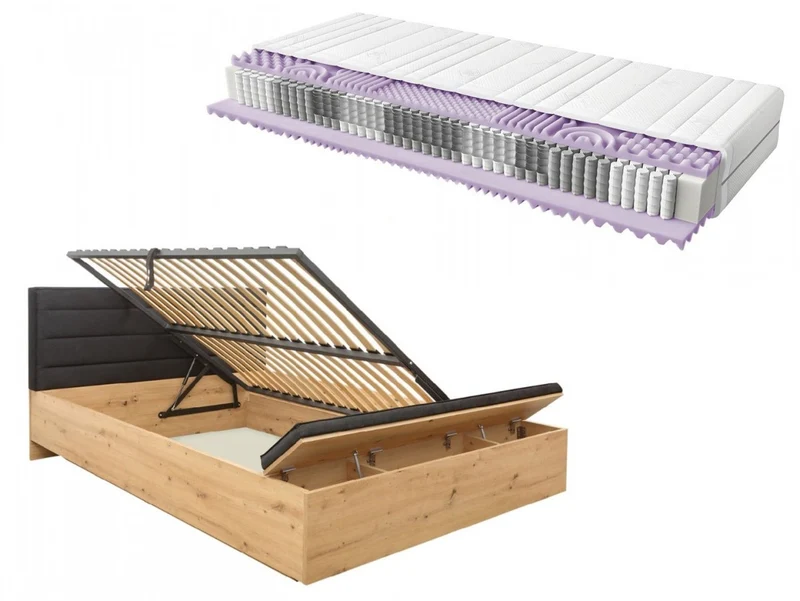 Ostia Bed 160 + Mimas Mattress Set — Artisan Oak & Black Upholstery
