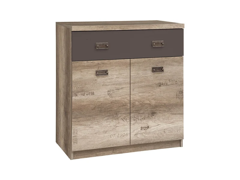 Malcolm Chest of Drawers — Monument Oak & Tungsten Grey with Letter Print