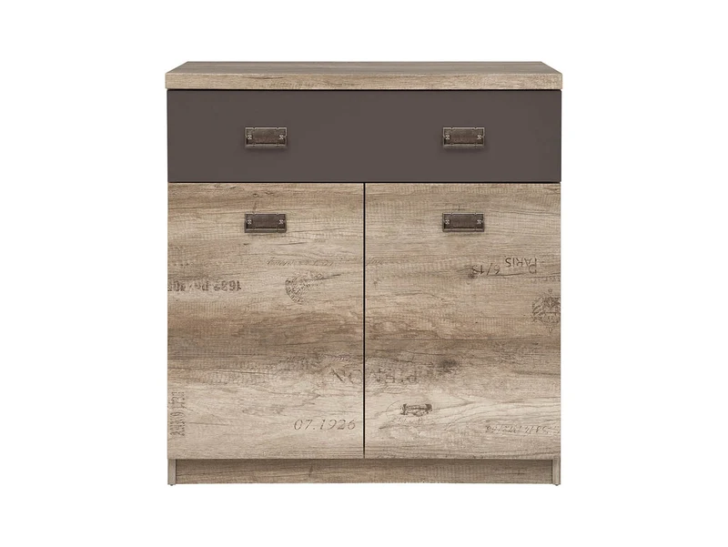 Malcolm Chest of Drawers — Monument Oak & Tungsten Grey with Letter Print