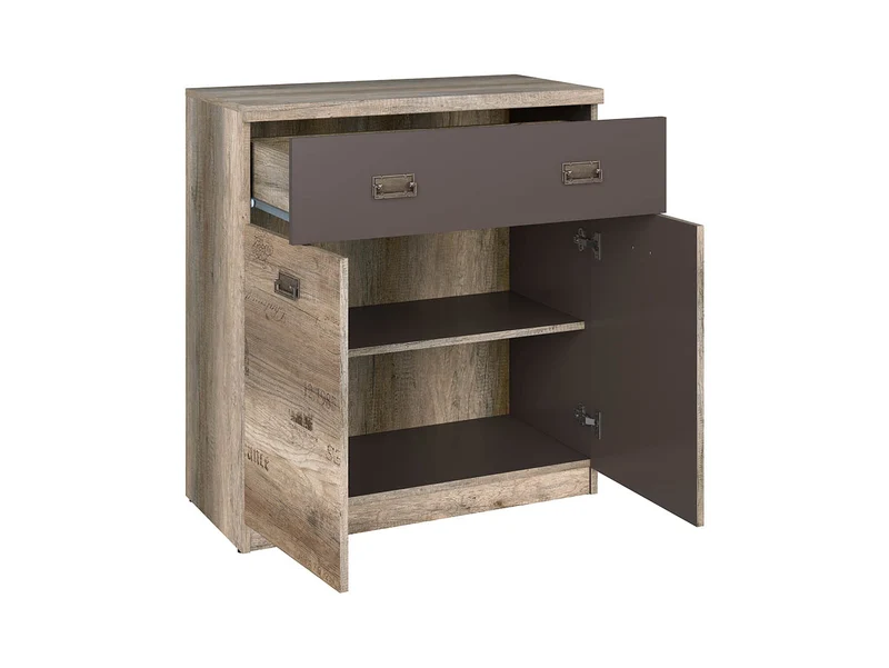 Malcolm Chest of Drawers — Monument Oak & Tungsten Grey with Letter Print