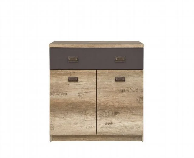 Malcolm Chest of Drawers — Monument Oak & Tungsten Grey with Letter Print