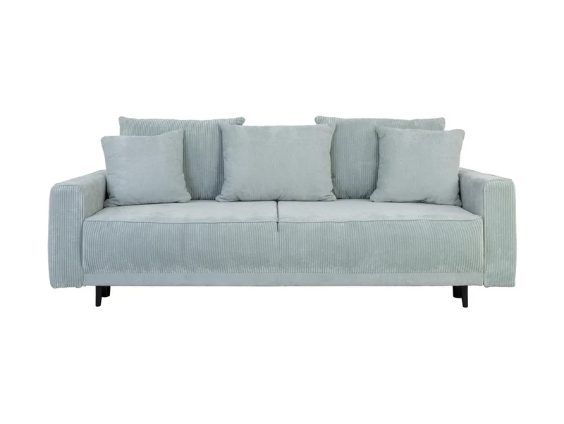 Larissa 2 3-Seater Sofa Bed — DL Auto Mechanism, 155x195cm Sleeping Surface, Wooden Legs & 5 Cushions, Mint (Rinaldi 03)