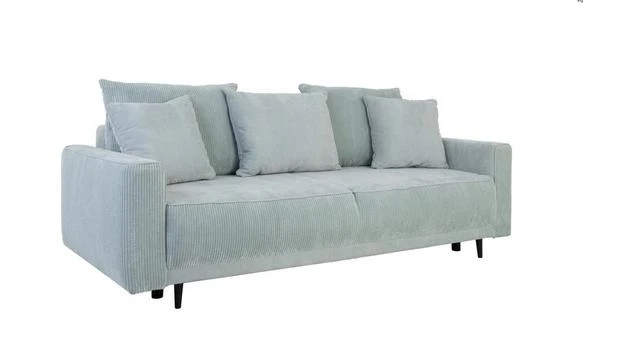 Larissa 2 3-Seater Sofa Bed — DL Auto Mechanism, 155x195cm Sleeping Surface, Wooden Legs & 5 Cushions, Mint (Rinaldi 03)