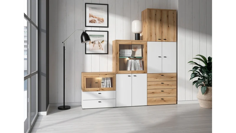 System 64 Storage Cabinet — 2 Doors, Internal Shelf, Wall-Mountable or Freestanding, Coast Evoke Oak