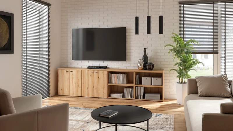 System 64 Storage Cabinet — 2 Doors, Internal Shelf, Wall-Mountable or Freestanding, Coast Evoke Oak