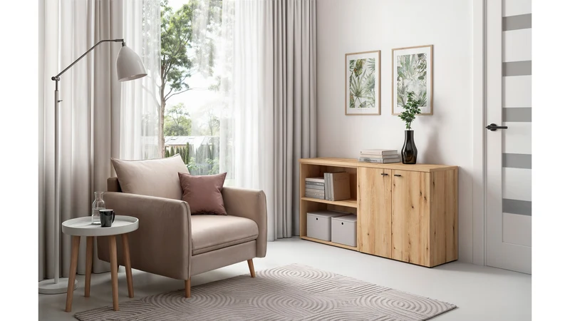 System 64 Storage Cabinet — 2 Doors, Internal Shelf, Wall-Mountable or Freestanding, Coast Evoke Oak