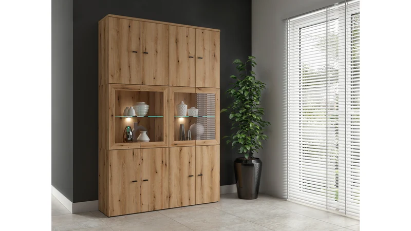 System 64 Storage Cabinet — 2 Doors, Internal Shelf, Wall-Mountable or Freestanding, Coast Evoke Oak