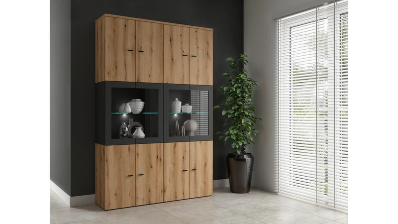 System 64 Storage Cabinet — 2 Doors, Internal Shelf, Wall-Mountable or Freestanding, Coast Evoke Oak