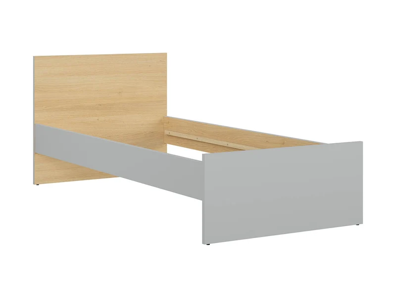 Nandu Single Bed 90 — Children & Teen Bed, Light Grey & Polish Oak