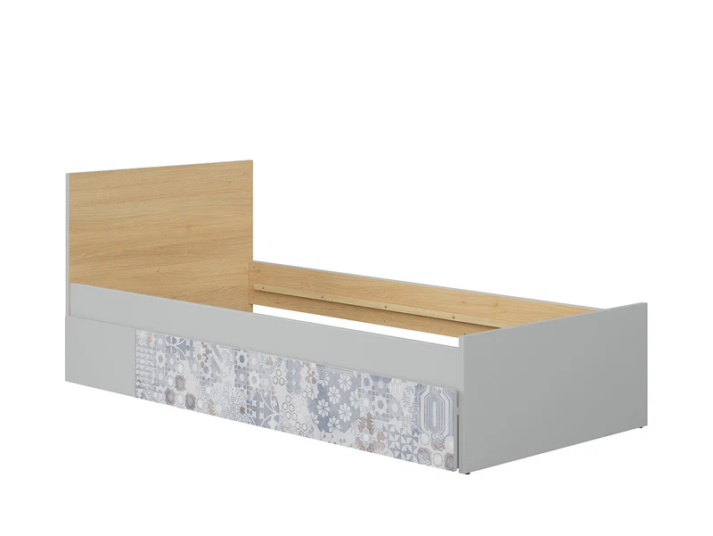 Nandu Single Bed 90 — Children & Teen Bed, Light Grey & Polish Oak