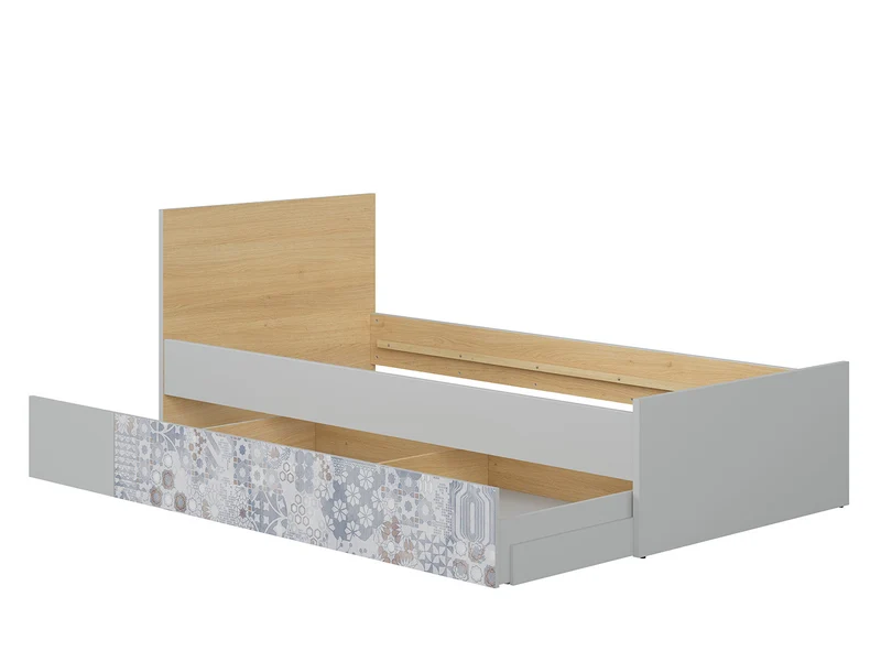 Nandu Single Bed 90 — Children & Teen Bed, Light Grey & Polish Oak