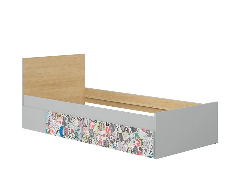 Nandu Single Bed 90 — Children & Teen Bed, Light Grey & Polish Oak