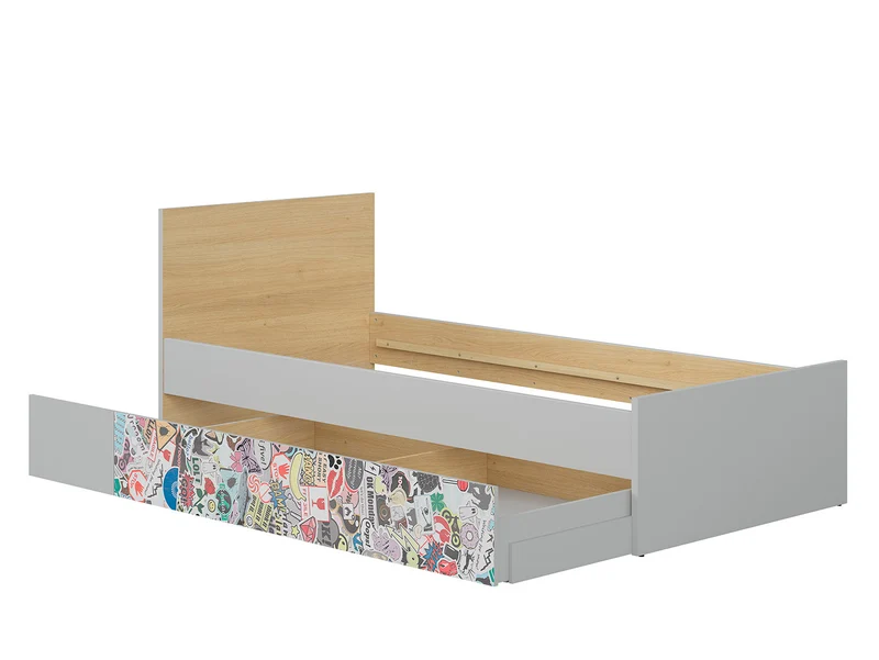 Nandu Single Bed 90 — Children & Teen Bed, Light Grey & Polish Oak