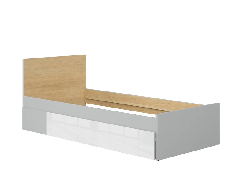 Nandu Single Bed 90 — Children & Teen Bed, Light Grey & Polish Oak