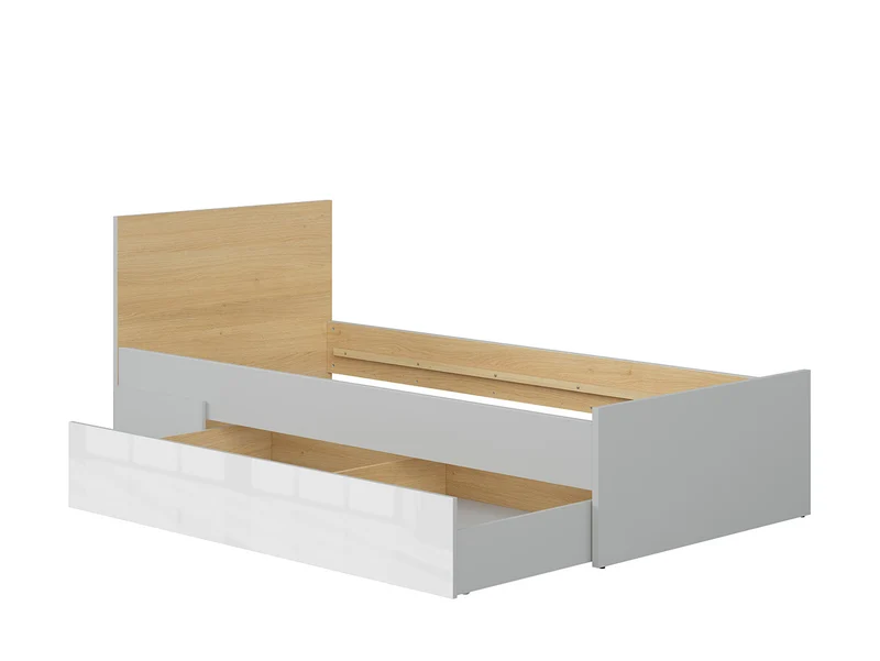 Nandu Single Bed 90 — Children & Teen Bed, Light Grey & Polish Oak
