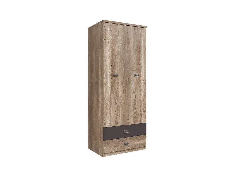 Malcolm Wardrobe — 2-Door with Drawers, Monument Oak & Tungsten Grey