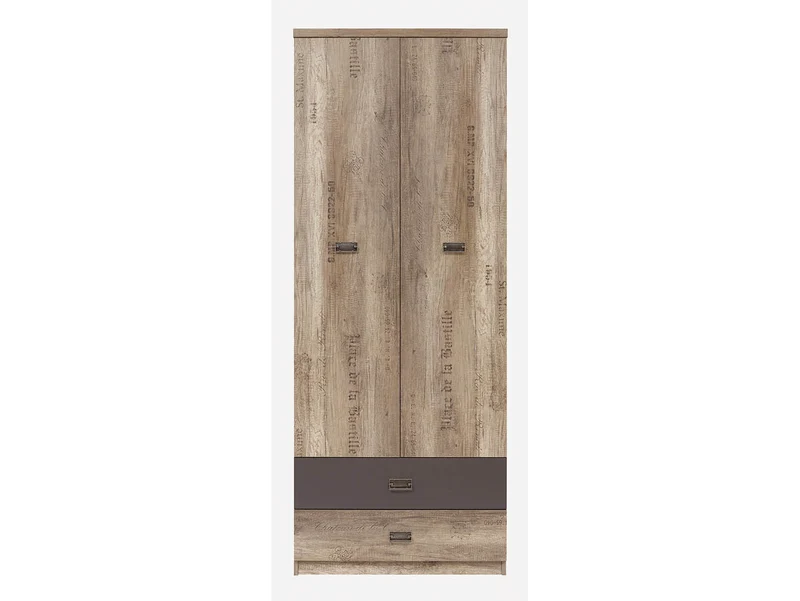 Malcolm Wardrobe — 2-Door with Drawers, Monument Oak & Tungsten Grey