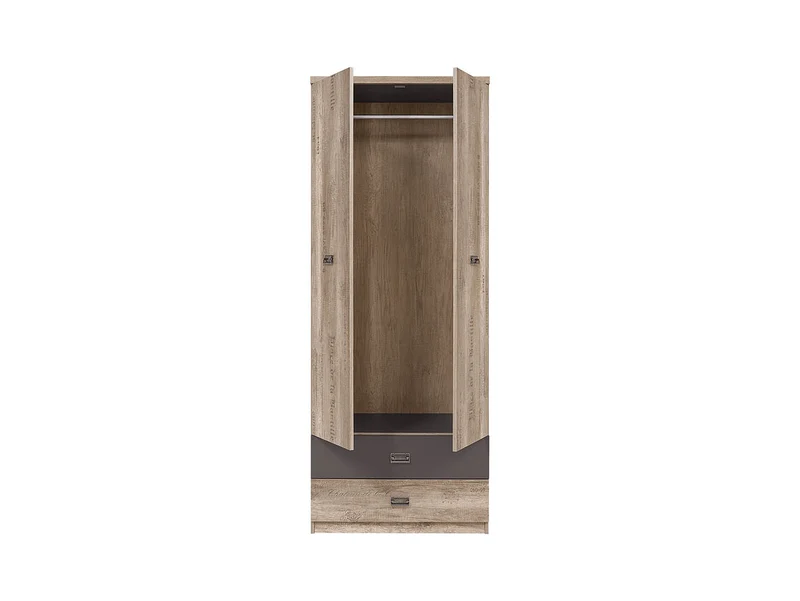 Malcolm Wardrobe — 2-Door with Drawers, Monument Oak & Tungsten Grey