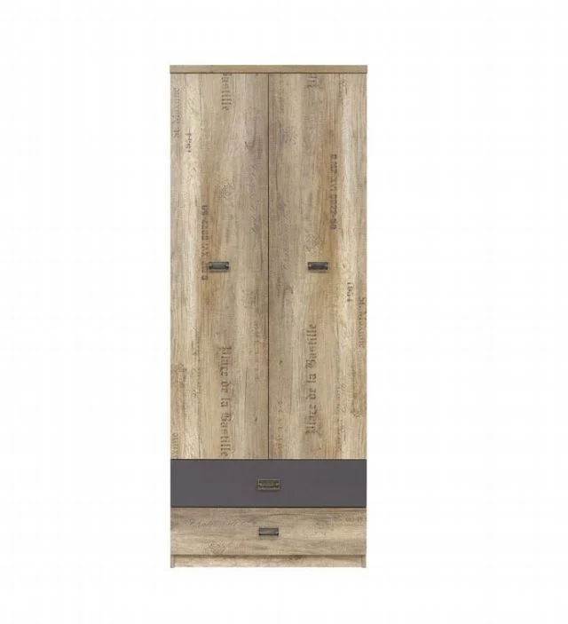 Malcolm Wardrobe — 2-Door with Drawers, Monument Oak & Tungsten Grey