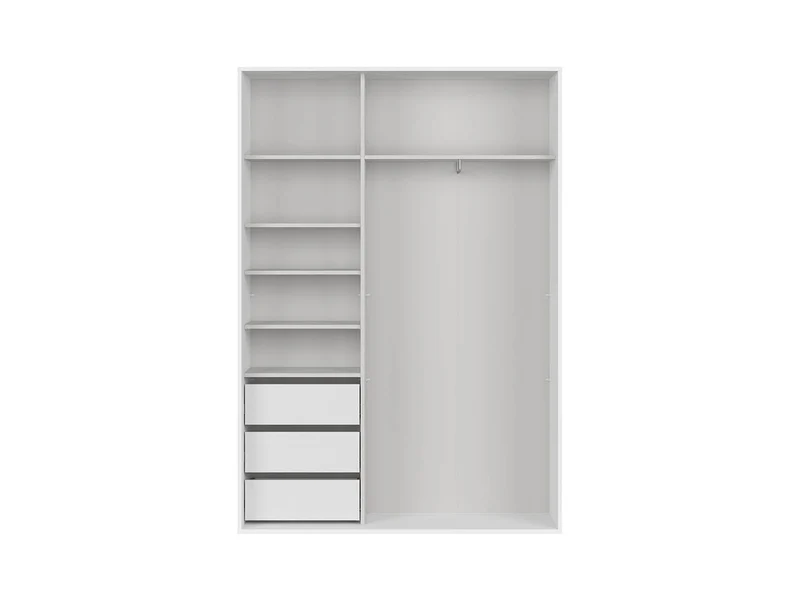 Flex Wardrobe 150 — 3 Drawers, Hanging Rail & Shelves, White & Wotan Oak