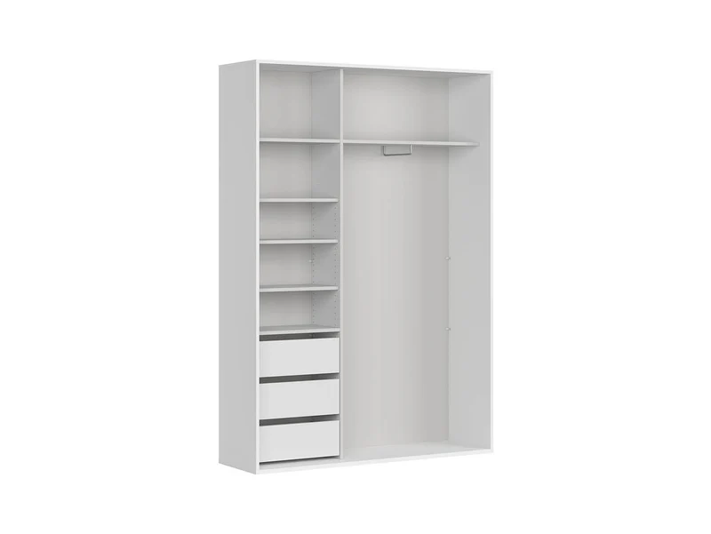 Flex Wardrobe 150 — 3 Drawers, Hanging Rail & Shelves, White & Wotan Oak