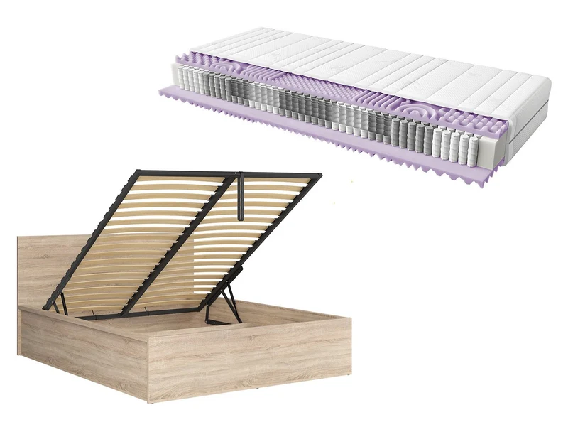 Tetrix Bed Set 160 + Mimas Mattress — Storage, Sonoma Oak
