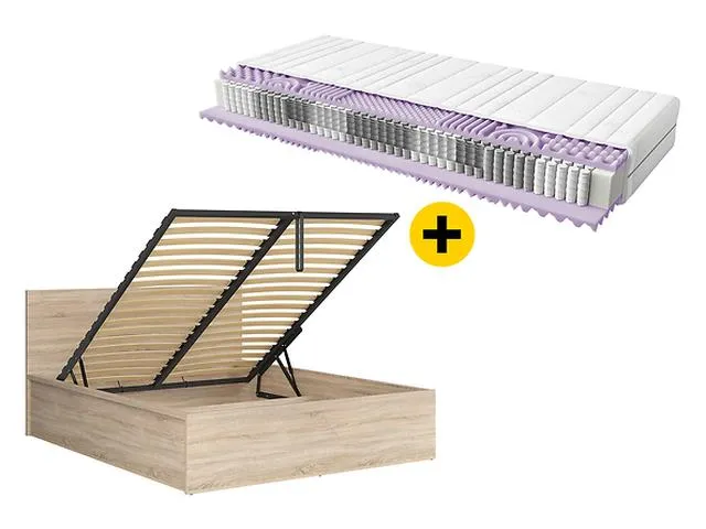 Tetrix Bed Set 160 + Mimas Mattress — Storage, Sonoma Oak
