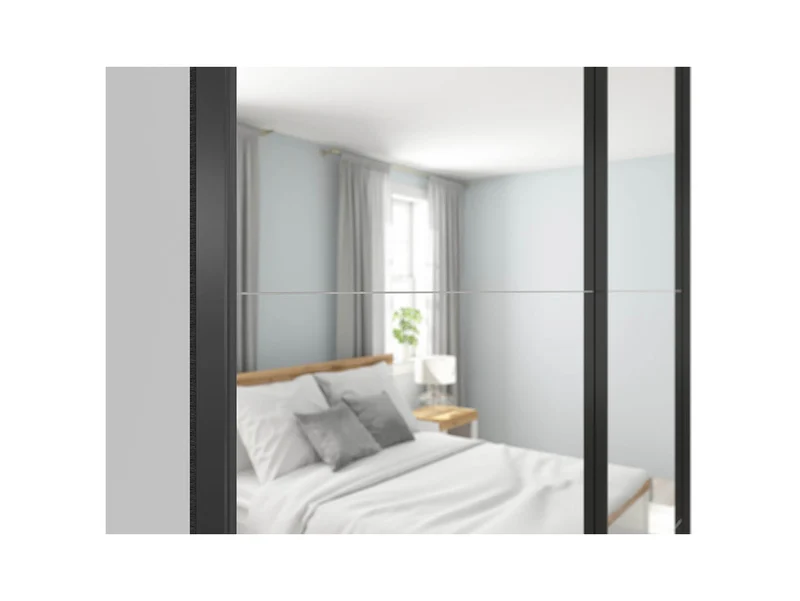 Tetrix Sliding Wardrobe 153cm — 2 Mirror Sliding Doors, 2 Hanging Rails, 5 Shelves & Grey Canvas Interior, White Gloss