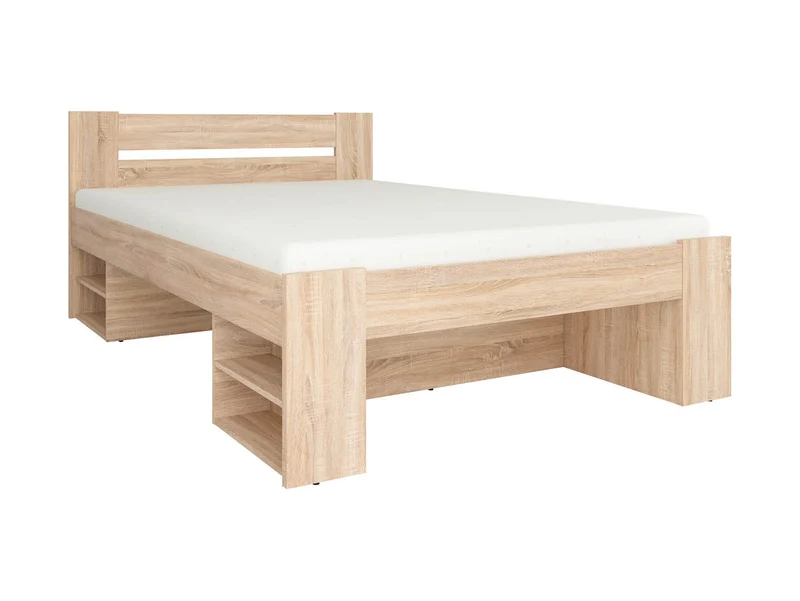 Nepo Plus Bed 140x200cm — Headboard, Open Storage Sections & Optional 3 Drawers, Scratch-Resistant, Sonoma Oak