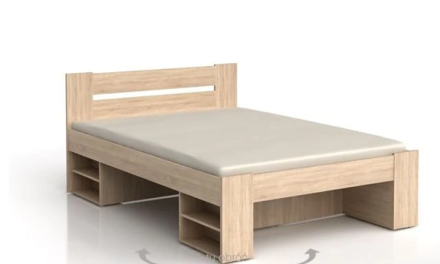 Nepo Plus Bed 140x200cm — Headboard, Open Storage Sections & Optional 3 Drawers, Scratch-Resistant, Sonoma Oak