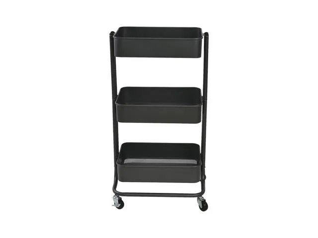 Mike Mobile Storage Trolley — 3 Mesh-Bottom Metal Shelves, 4 Castors (2 Lockable), Dark Grey