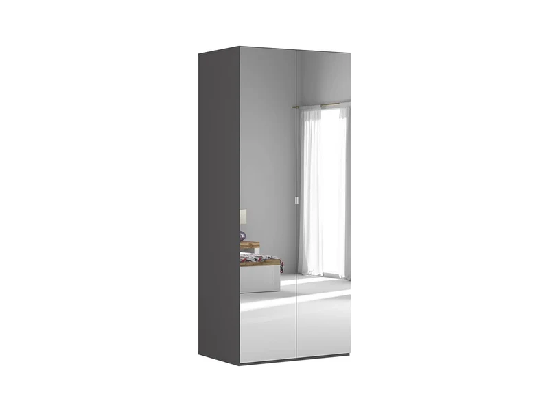 Flex Sliding Wardrobe 100x240 cm – Graphite & Mirror Fronts, 7 Shelves, 3 Drawers, 10-Year Warranty