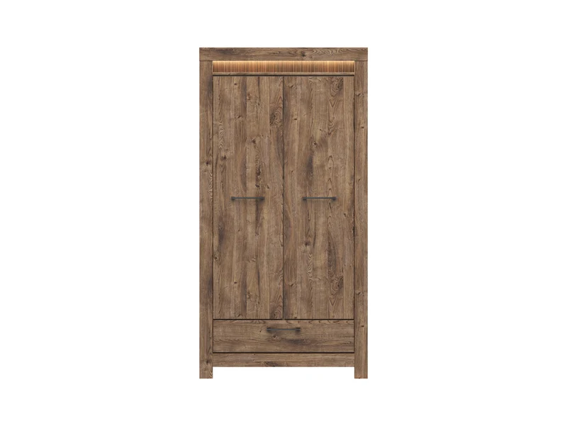 Torin 2-Door Wardrobe 102x200 cm – Ribbeck Brown Oak, LED, Hanging Rail, 3 Shelves, 1 Drawer