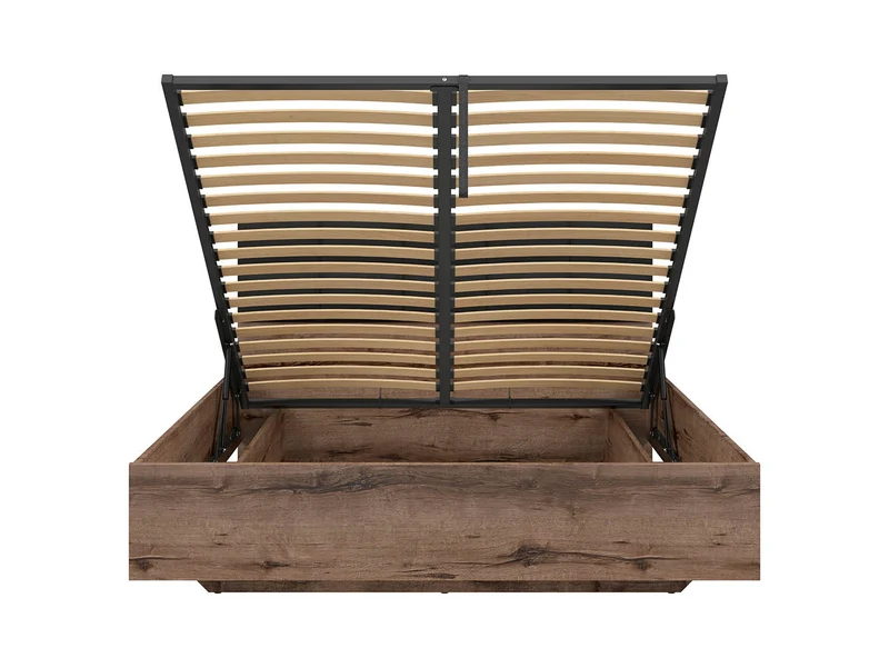 Kassel B1 — Double Bed 160 × 200 cm | Monastery Oak & Black | Quilted Headboard | Under-Base Storage