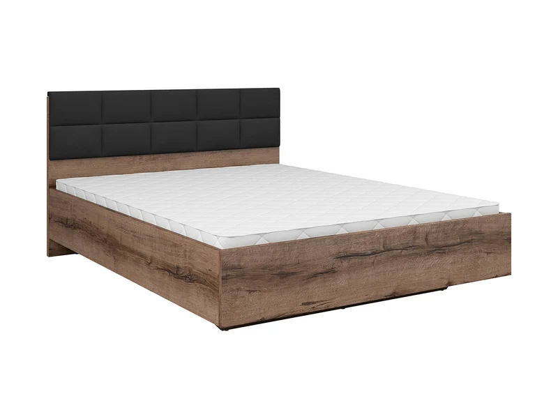 Kassel B1 — Double Bed 160 × 200 cm | Monastery Oak & Black | Quilted Headboard | Under-Base Storage