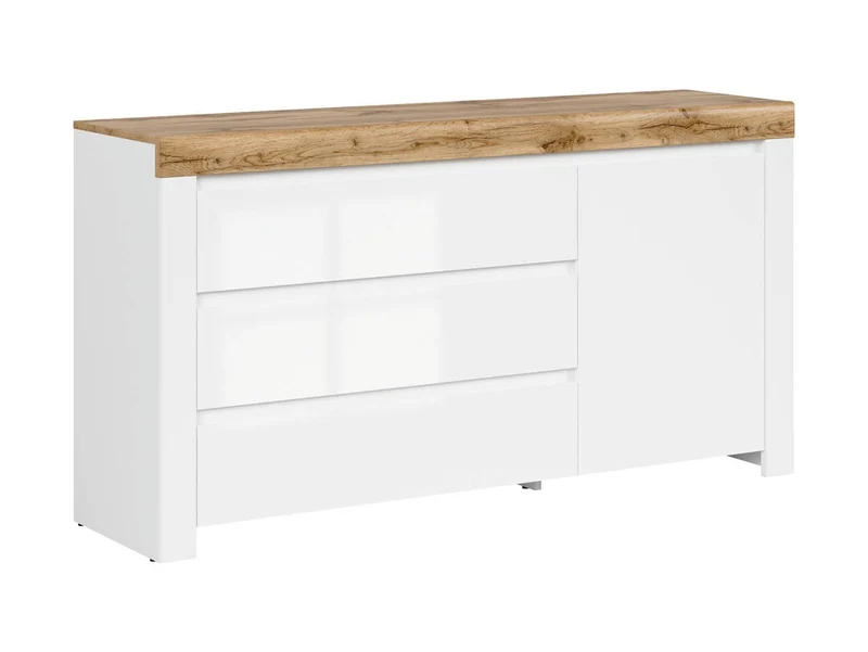 Holten — Chest of Drawers | 156 × 83.5 cm | 3 Drawers & 1 Door | White Gloss & Wotan Oak