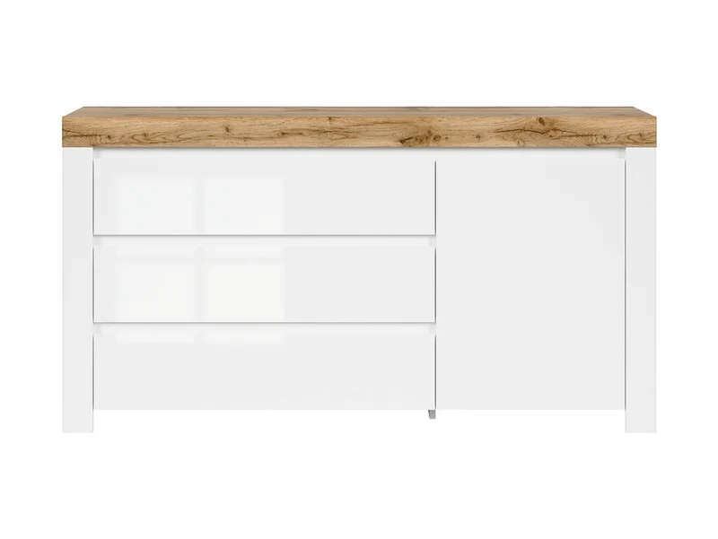 Holten — Chest of Drawers | 156 × 83.5 cm | 3 Drawers & 1 Door | White Gloss & Wotan Oak