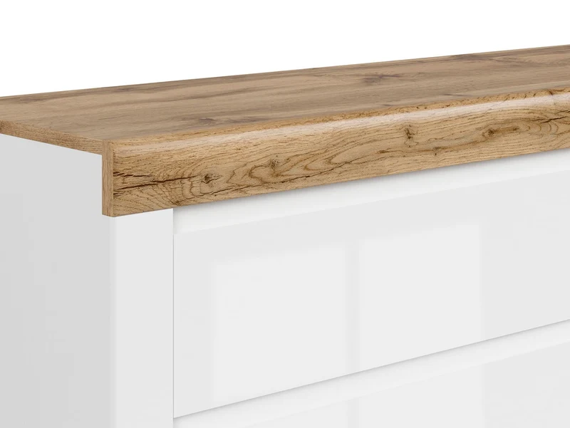 Holten — Chest of Drawers | 156 × 83.5 cm | 3 Drawers & 1 Door | White Gloss & Wotan Oak