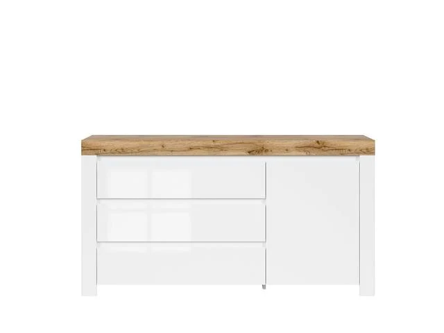 Holten — Chest of Drawers | 156 × 83.5 cm | 3 Drawers & 1 Door | White Gloss & Wotan Oak