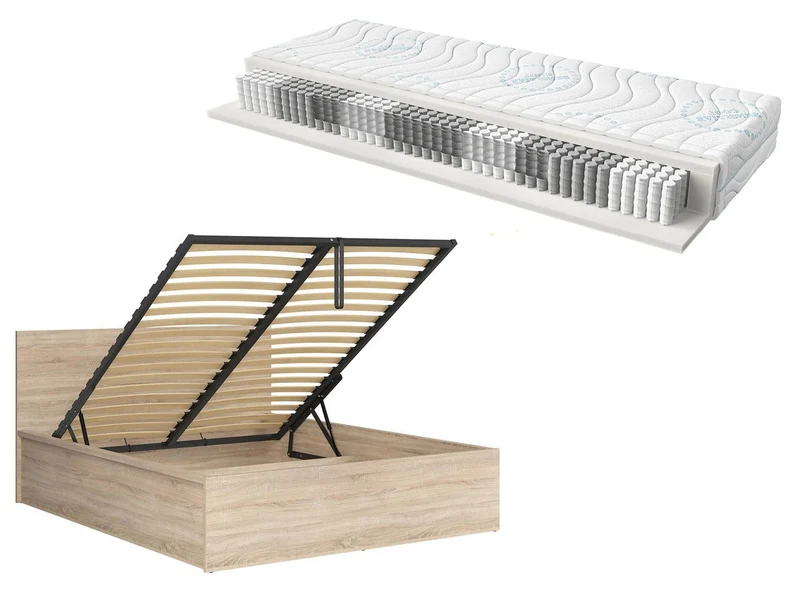 Tetrix Double Bed 160x200 with Storage & Merida Mattress – Sonoma Oak