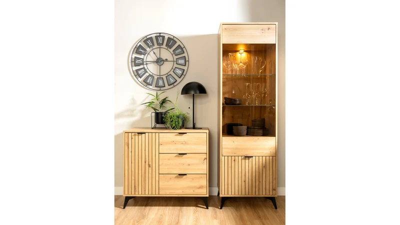 Lamea Tall Display Cabinet 60x197 – Artisan Oak & Black