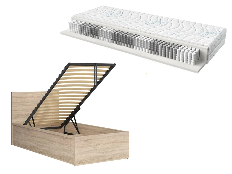 Tetrix Single Bed Set 90×200 – Sonoma Oak | Under-Bed Storage & Merida Mattress Included