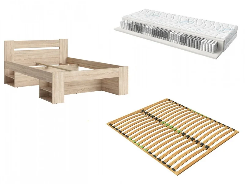 Nepo Plus Bed Set 140×200 – Sonoma Oak | Ergo Basic Slatted Base & Merida Seasonal Mattress