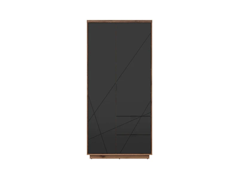 Forn Wardrobe 94×200cm – Dark Delano Oak & Black Matt | 2 Hanging Rails, 4 Shelves & 2 Drawers
