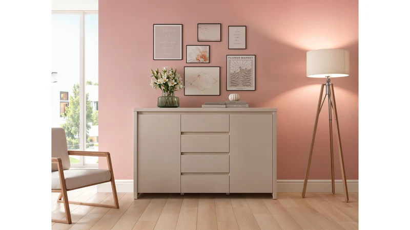 Kaspian Chest of Drawers 144 cm – 4 Drawers & 2 Doors – Uni Kashmir