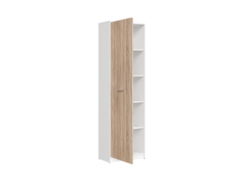 Nepo Plus — Tall Closed Bookcase | 1 Door & 4 Shelves | 60 × 197 cm | White & Sonoma Oak