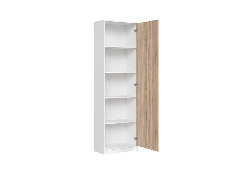 Nepo Plus — Tall Closed Bookcase | 1 Door & 4 Shelves | 60 × 197 cm | White & Sonoma Oak